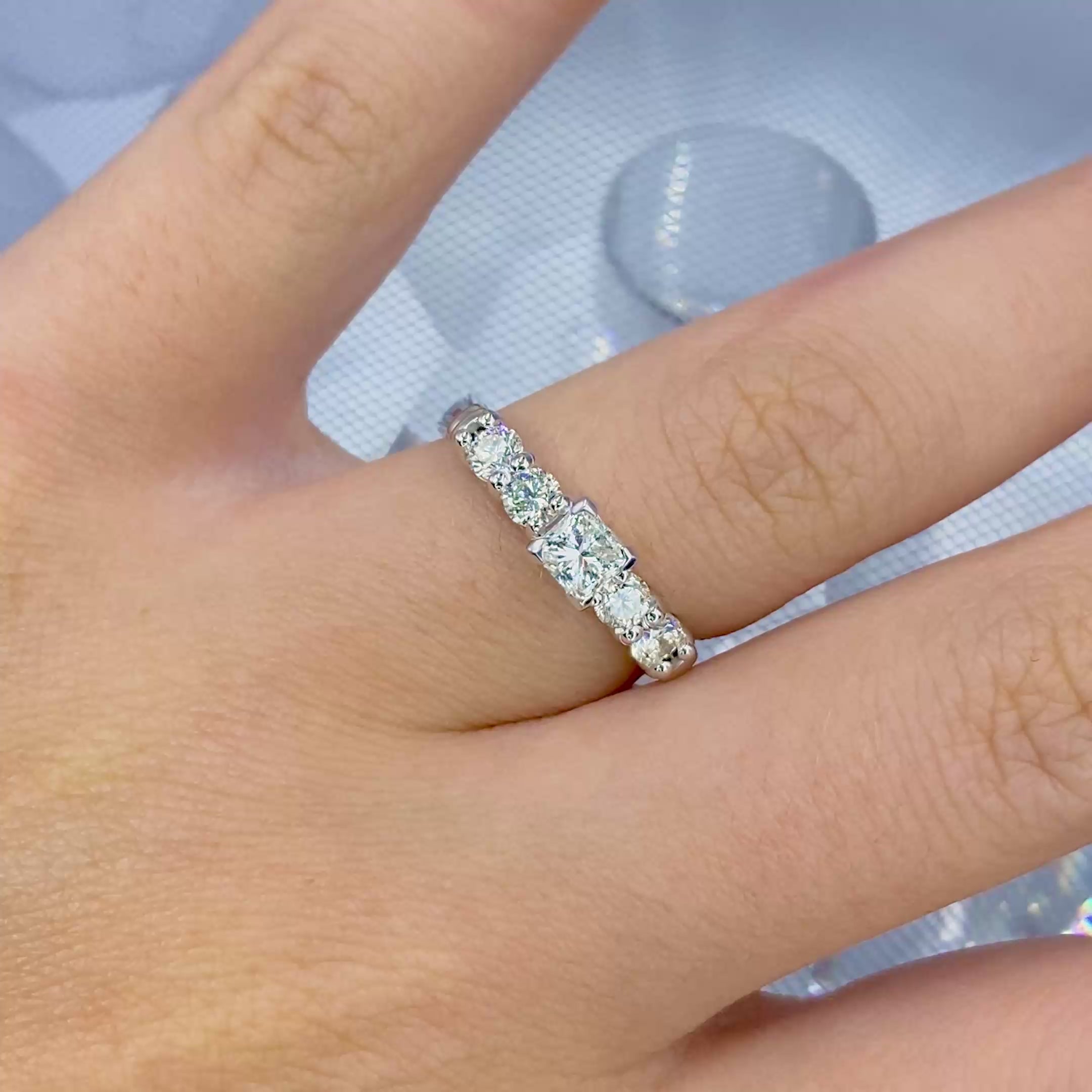 Exquisite 1.00 CT Princess and Round Cut Diamond Engagement Ring in 18KT White Gold PSRI1329