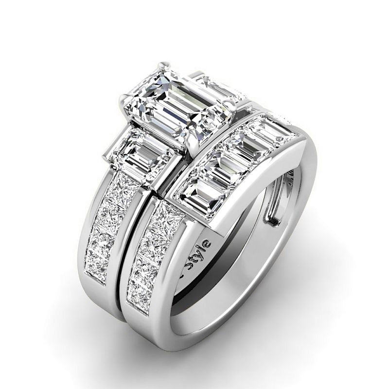 3.05-5.55 CT Princess & Emerald Cut Lab Grown Diamonds - Bridal Set - Primestyle.com