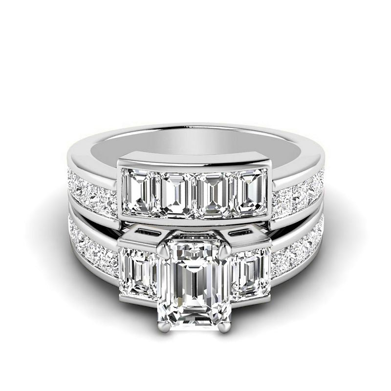 3.05-5.55 CT Princess & Emerald Cut Lab Grown Diamonds - Bridal Set - Primestyle.com