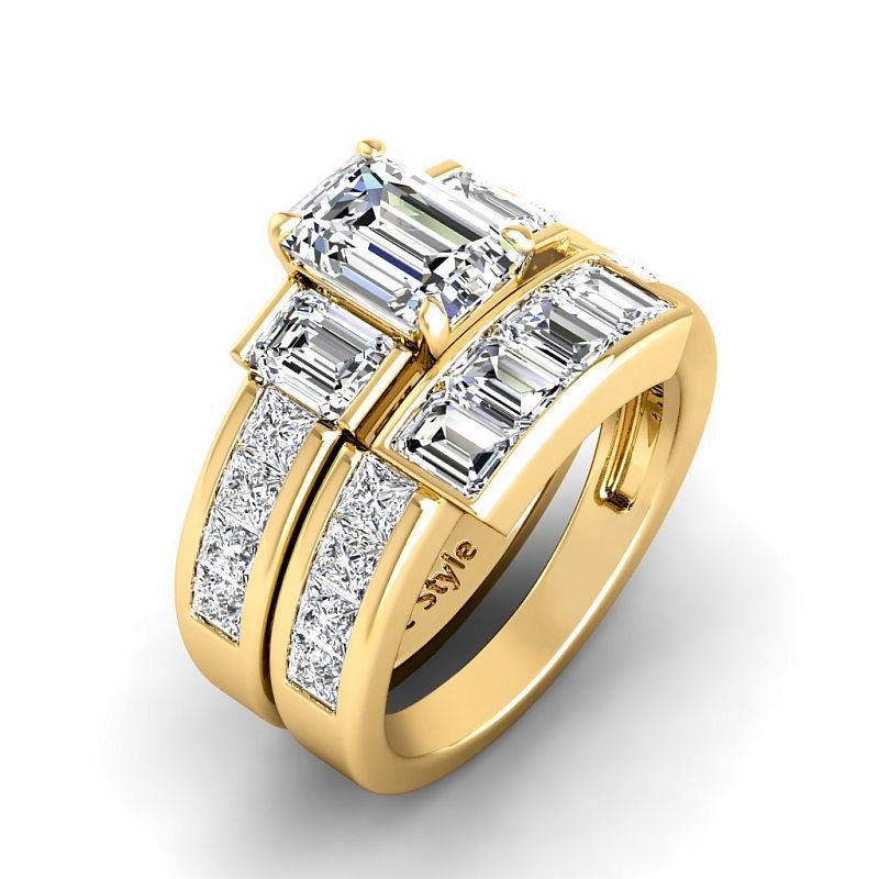 3.05-5.55 CT Princess & Emerald Cut Lab Grown Diamonds - Bridal Set - Primestyle.com