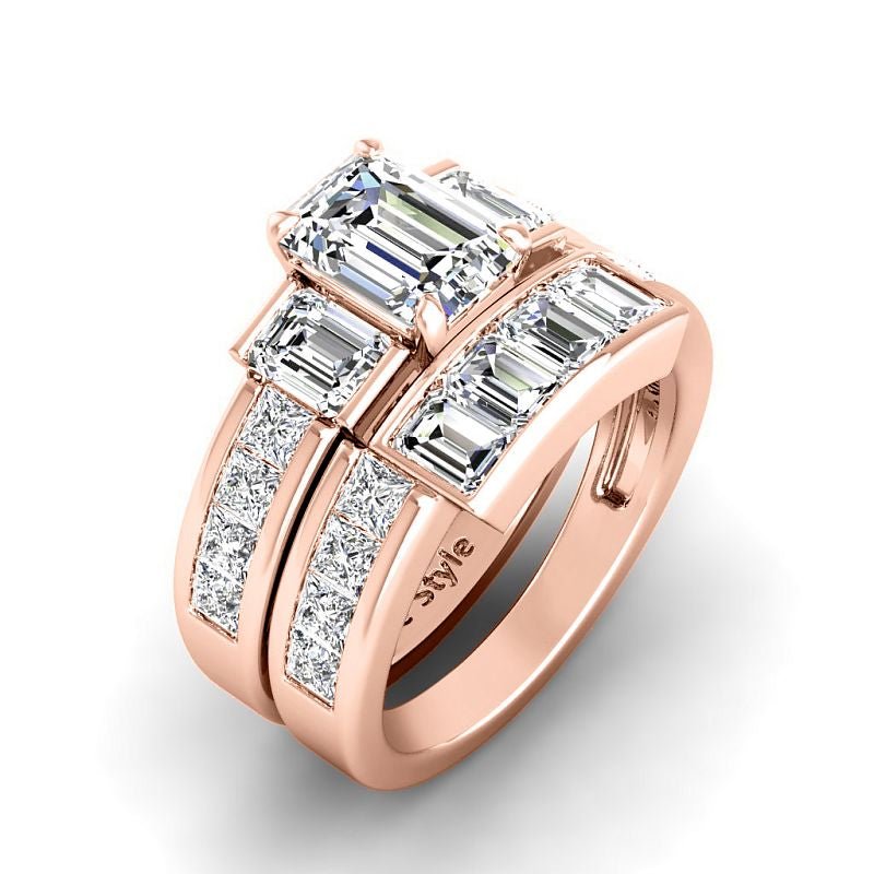 3.05-5.55 CT Princess & Emerald Cut Lab Grown Diamonds - Bridal Set - Primestyle.com