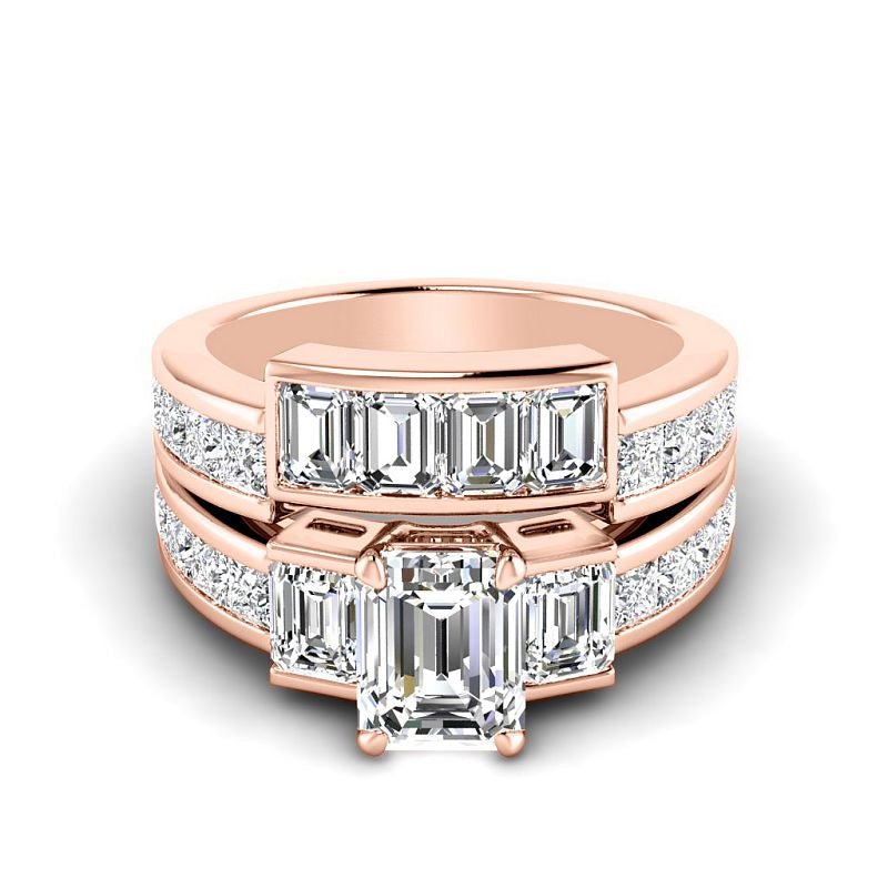 3.05-5.55 CT Princess & Emerald Cut Lab Grown Diamonds - Bridal Set - Primestyle.com