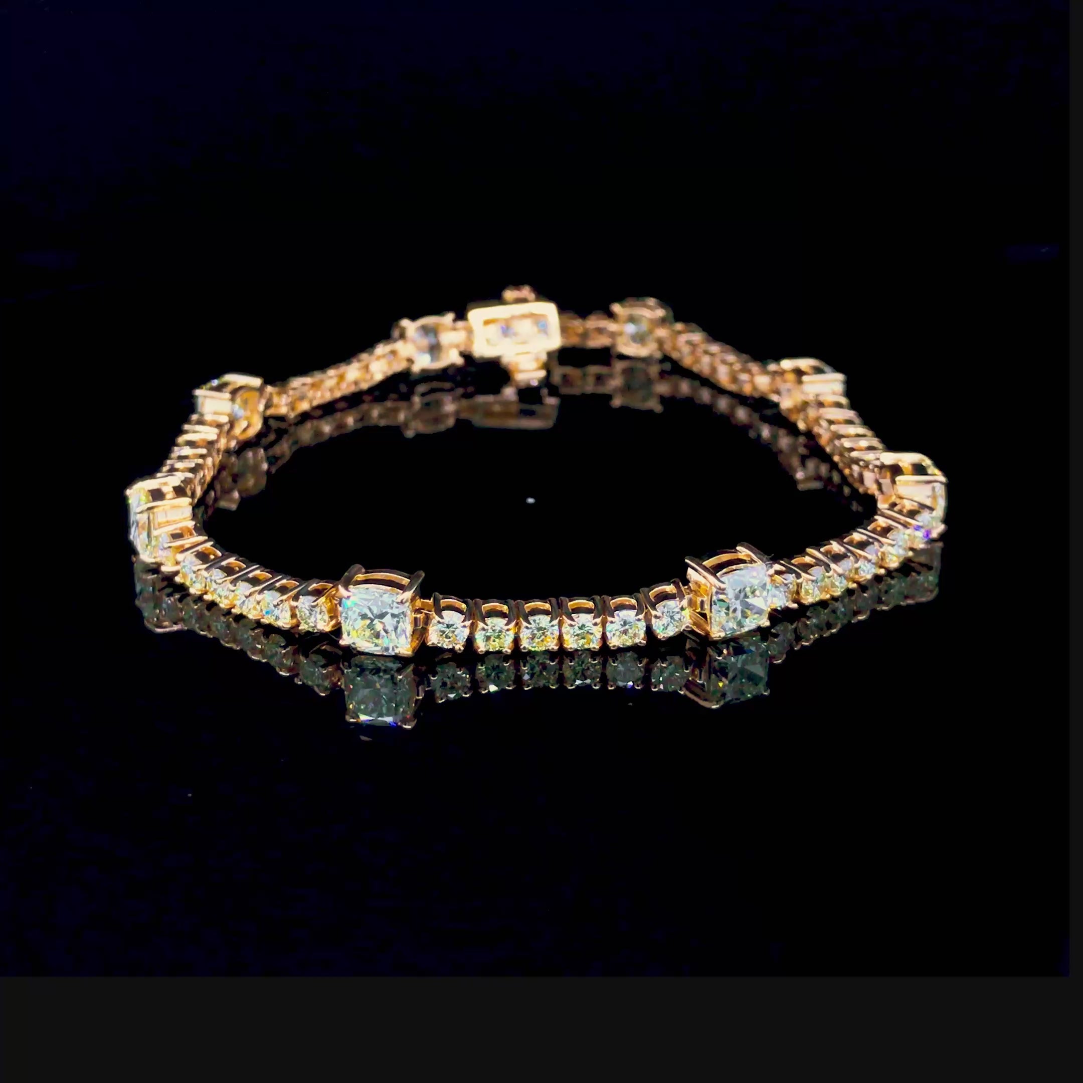 Elegant 7.00CT Cushion and Round Cut Diamond Tennis Bracelet in 14KT Yellow Gold