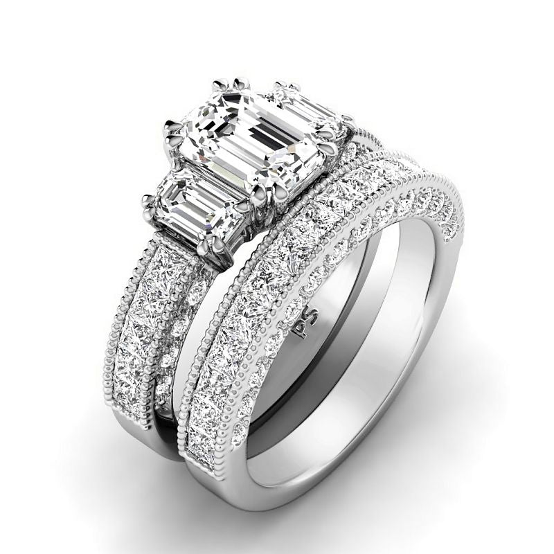 3.10-5.60 CT Round & Princess & Emerald Cut Lab Grown Diamonds - Bridal Set - Primestyle.com