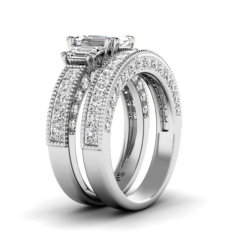 3.10-5.60 CT Round & Princess & Emerald Cut Lab Grown Diamonds - Bridal Set - Primestyle.com