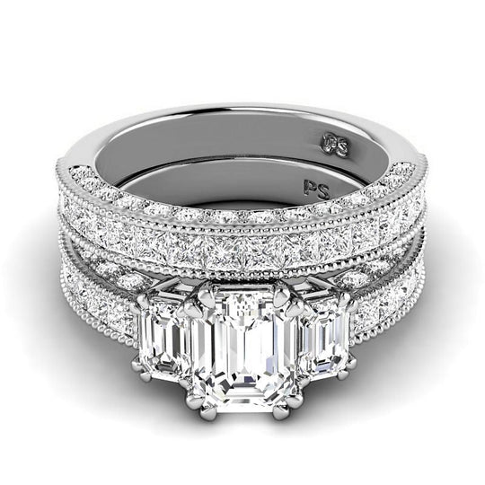 3.10-5.60 CT Round & Princess & Emerald Cut Lab Grown Diamonds - Bridal Set