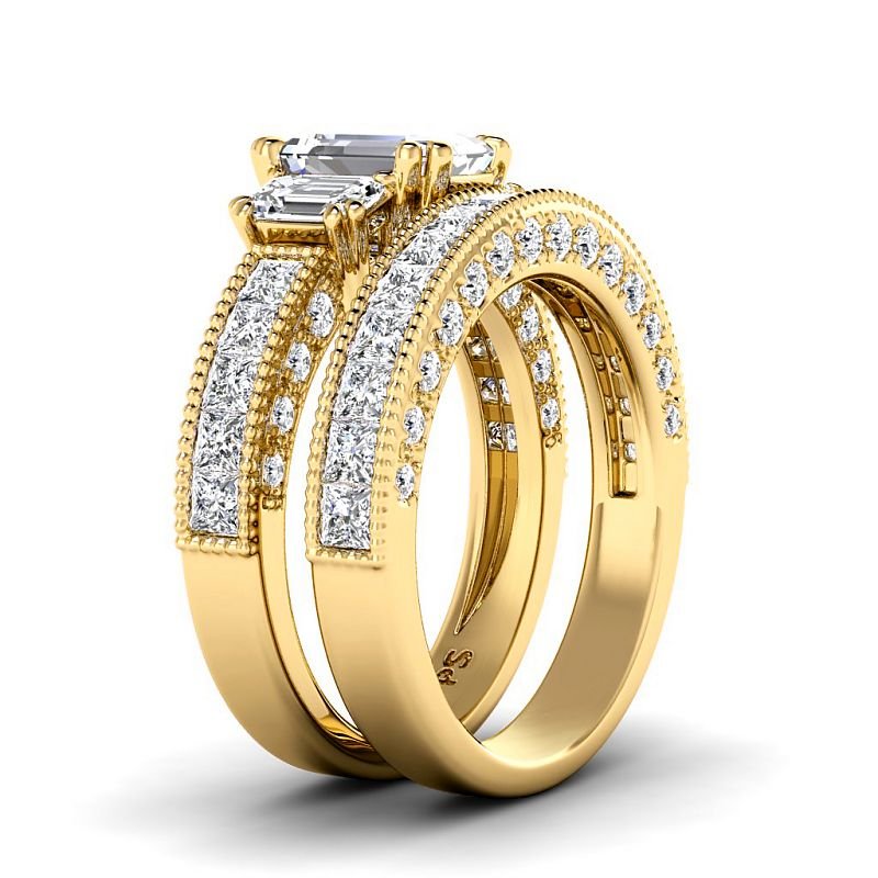 3.10-5.60 CT Round & Princess & Emerald Cut Lab Grown Diamonds - Bridal Set - Primestyle.com