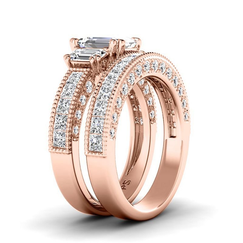 3.10-5.60 CT Round & Princess & Emerald Cut Lab Grown Diamonds - Bridal Set - Primestyle.com