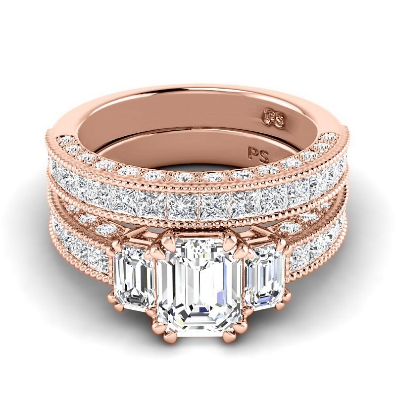 3.10-5.60 CT Round & Princess & Emerald Cut Lab Grown Diamonds - Bridal Set - Primestyle.com