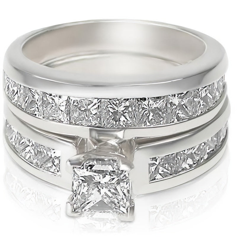 3.20-4.35 CT Princess Cut Natural Diamonds - Bridal Set