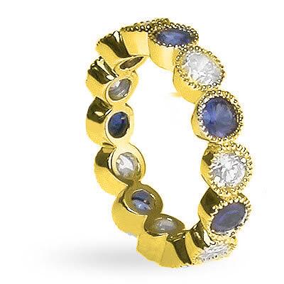 3.20 CT Round Cut Blue Sapphires & Diamonds - Eternity Ring - Primestyle.com