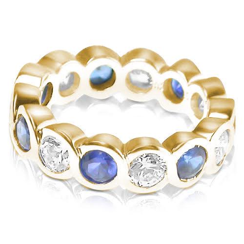 3.20 CT Round Cut Blue Sapphires & Diamonds - Eternity Ring - Primestyle.com