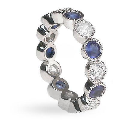 3.20 CT Round Cut Blue Sapphires & Diamonds - Eternity Ring - Primestyle.com