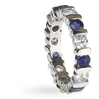 3.20 CT Round Cut Blue Sapphires & Diamonds - Eternity Ring - Primestyle.com