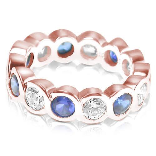 3.20 CT Round Cut Blue Sapphires & Diamonds - Eternity Ring - Primestyle.com