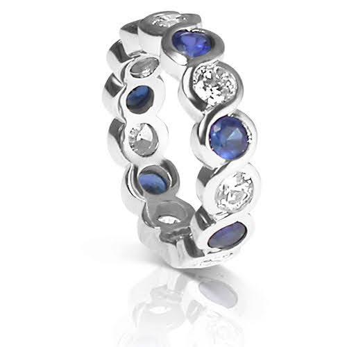 3.20 CT Round Cut Blue Sapphires & Diamonds - Eternity Ring - Primestyle.com