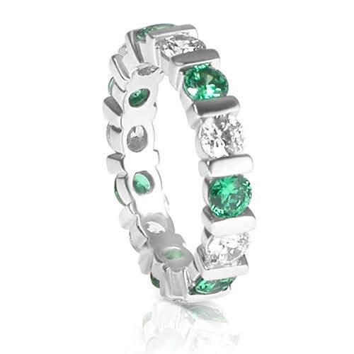 3.20 CT Round Cut Green Emeralds & Diamonds - Eternity Ring - Primestyle.com