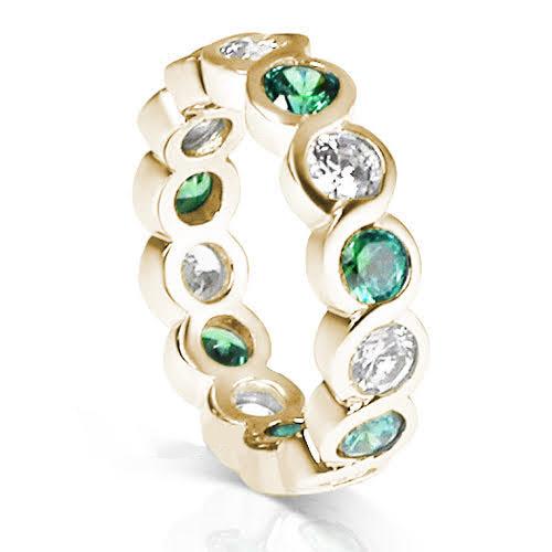 3.20 CT Round Cut Green Emeralds &amp; Diamonds - Eternity Ring - Primestyle.com