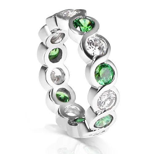 3.20 CT Round Cut Green Emeralds & Diamonds - Eternity Ring - Primestyle.com