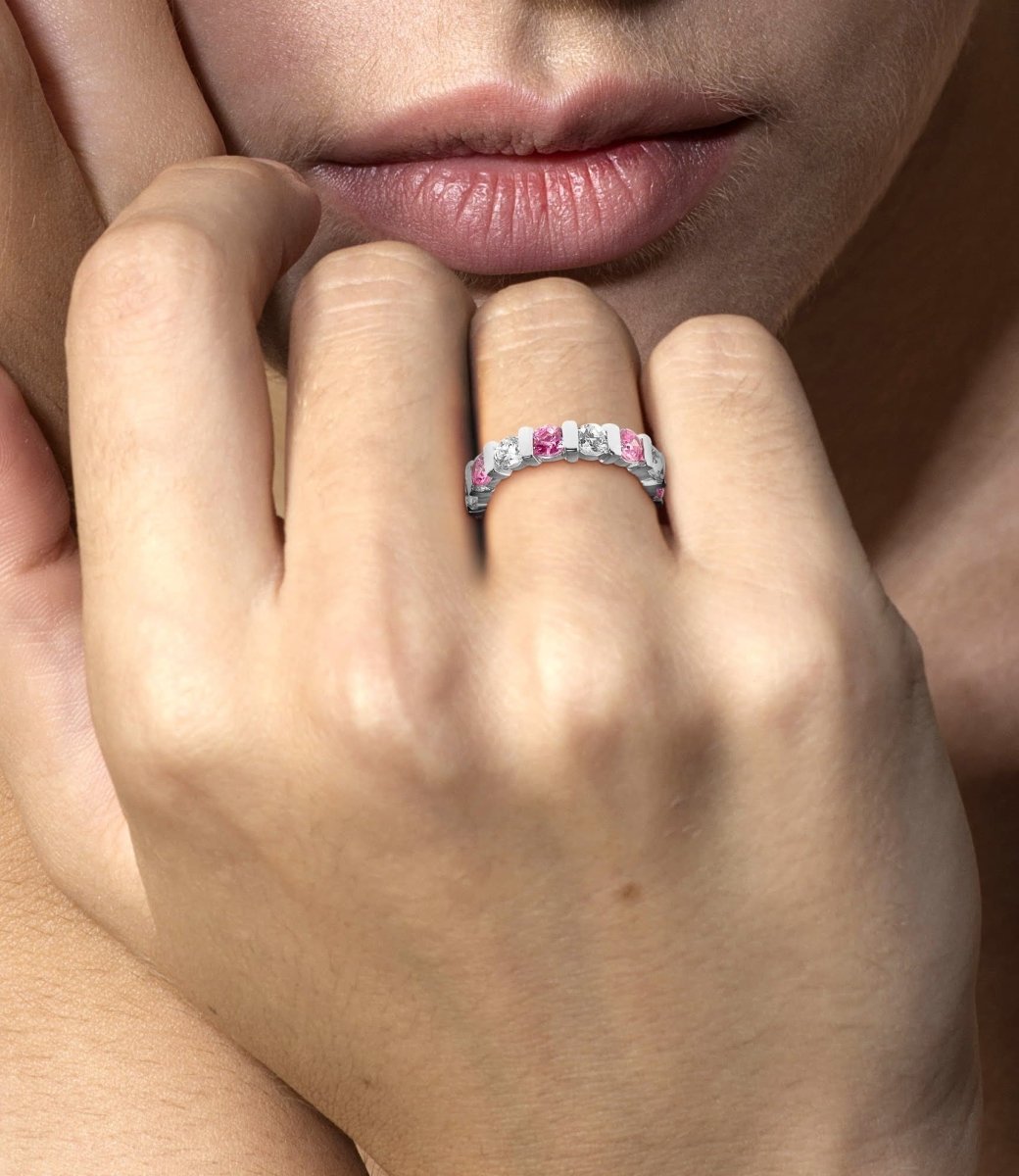 3.20 CT Round Cut Pink Sapphires & Diamonds - Eternity Ring - Primestyle.com