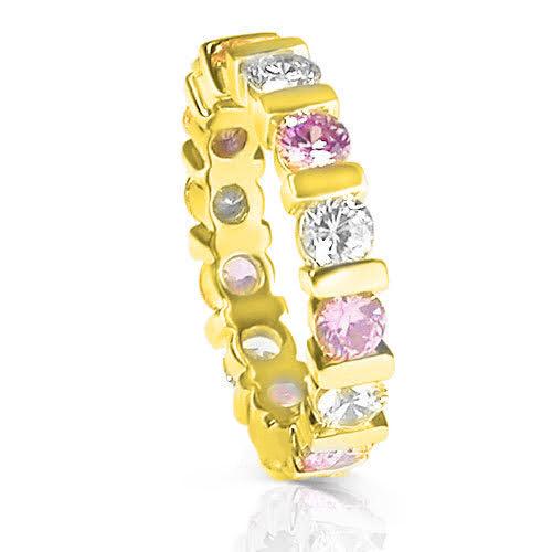 3.20 CT Round Cut Pink Sapphires & Diamonds - Eternity Ring - Primestyle.com