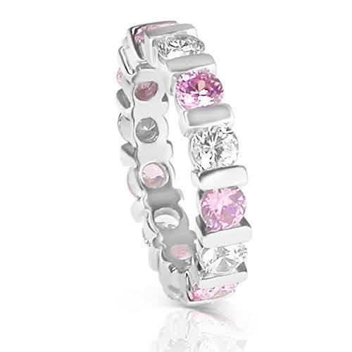 3.20 CT Round Cut Pink Sapphires & Diamonds - Eternity Ring - Primestyle.com
