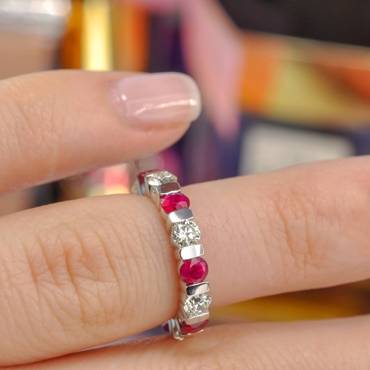 3.20 CT Round Cut Rubies & Diamonds - Eternity Ring - Primestyle.com