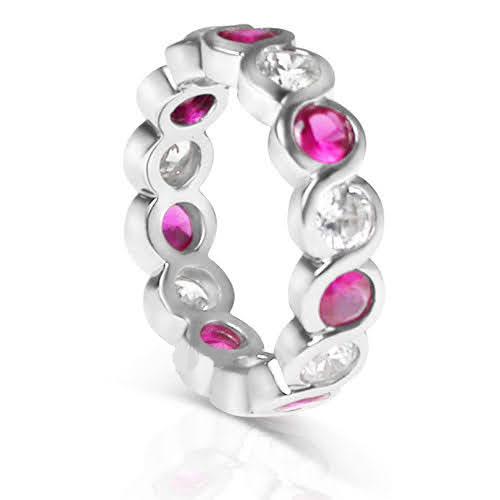 3.20 CT Round Cut Rubies & Diamonds - Eternity Ring - Primestyle.com