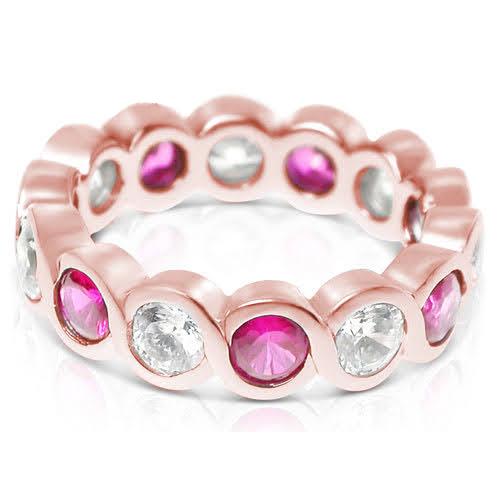 3.20 CT Round Cut Rubies & Diamonds - Eternity Ring - Primestyle.com