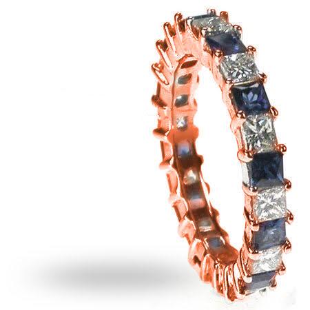 3.40 CT Princess Cut Blue Sapphires &amp; Diamonds - Eternity Ring - Primestyle.com