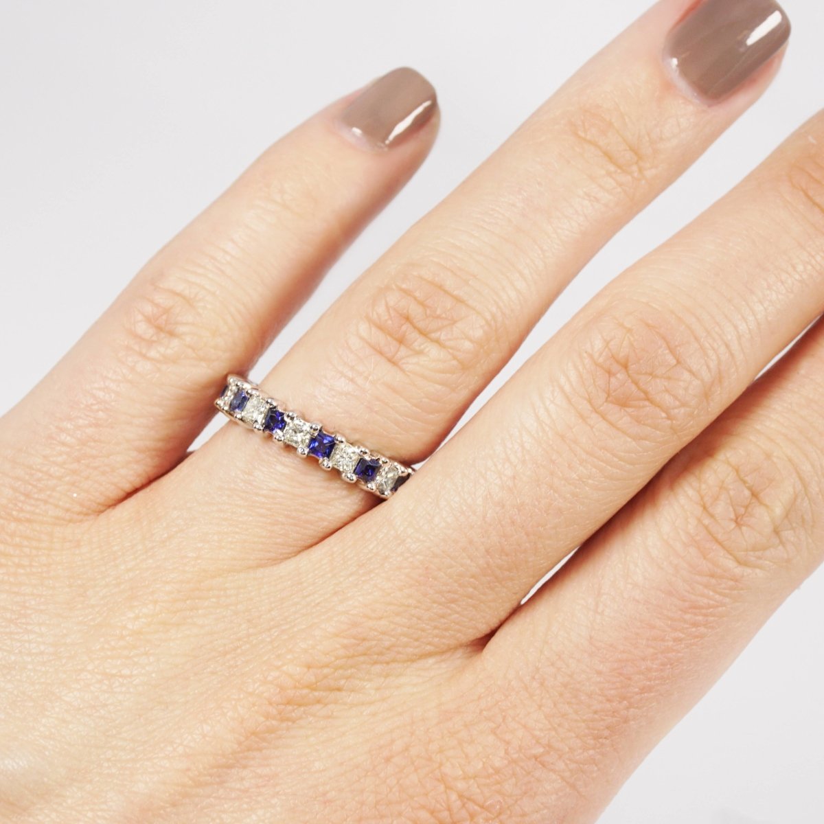 3.40 CT Princess Cut Blue Sapphires &amp; Diamonds - Eternity Ring - Primestyle.com