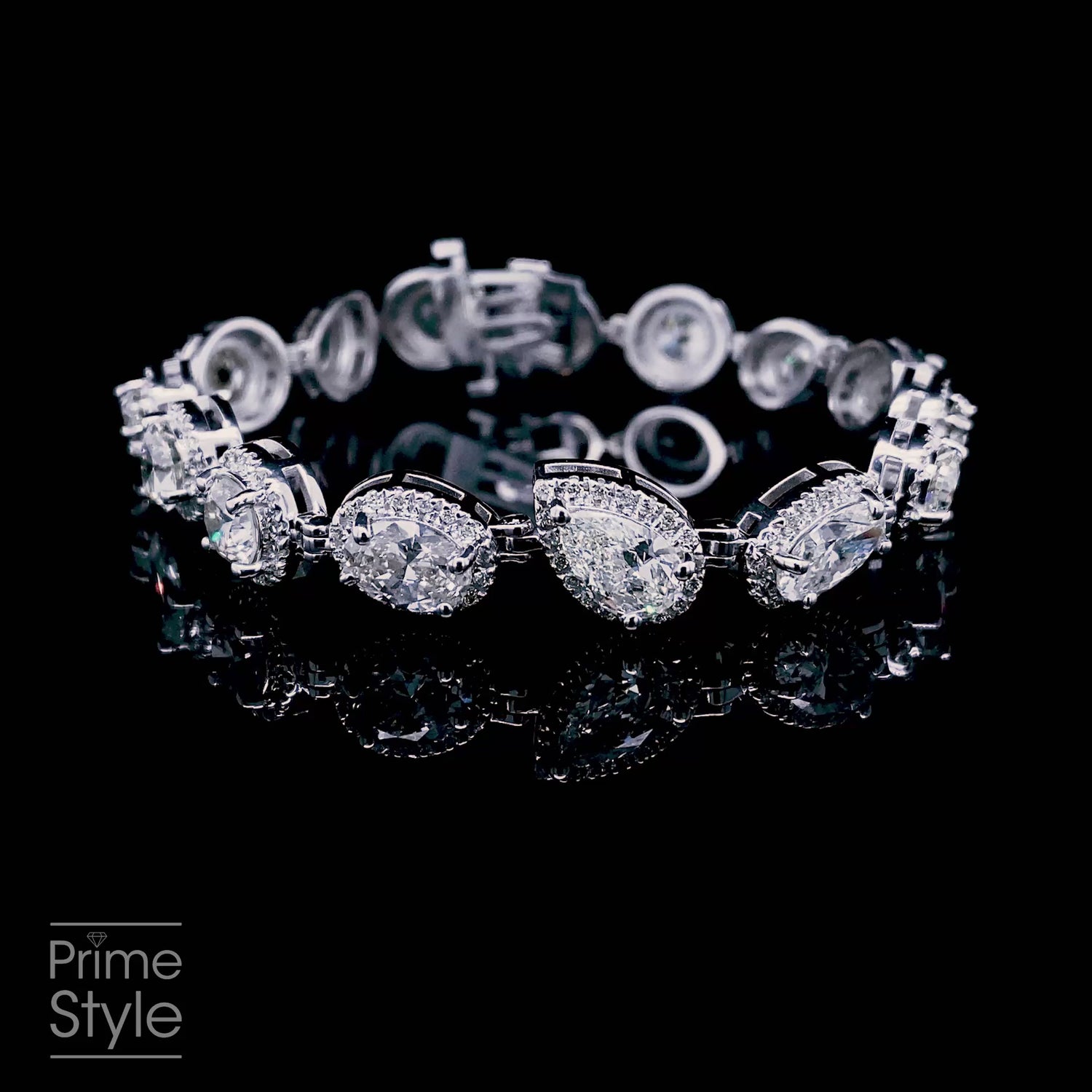 Certified 17.30CT Round, Pear, and Oval cut Diamond Bracelet in 18KT White Gold