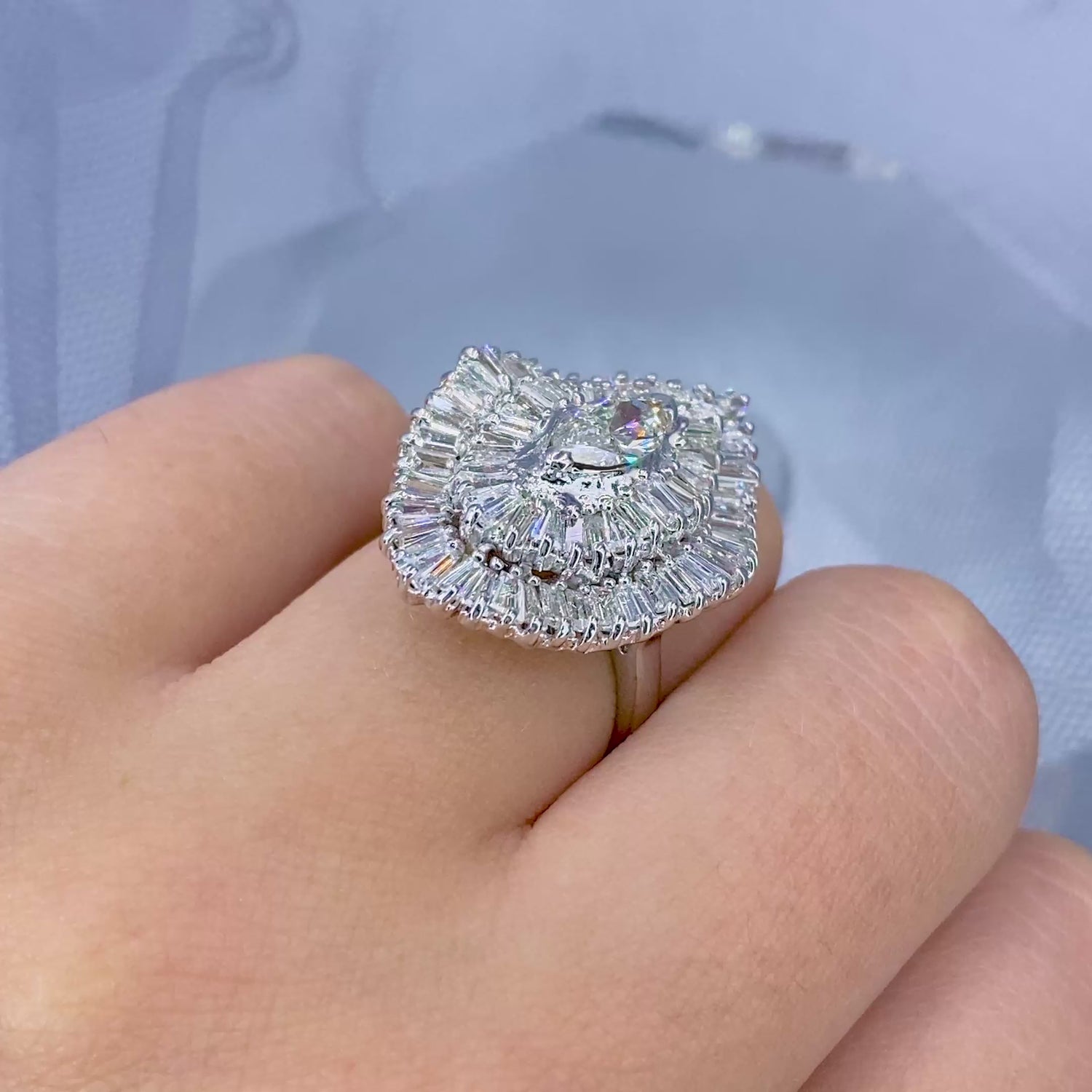 Certified 4.45CT Marquise and Baguette Cut Diamond Engagement Ring in 14KT White Gold