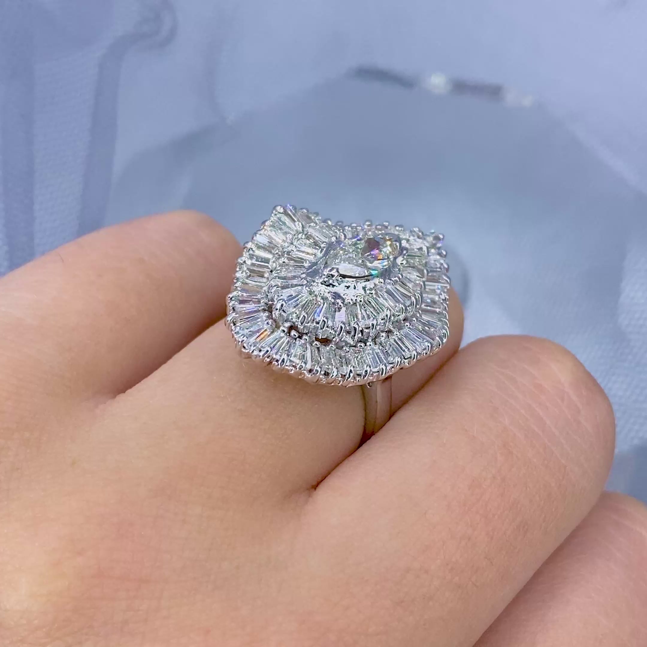 Certified 4.45CT Marquise and Baguette Cut Diamond Engagement Ring in 14KT White Gold