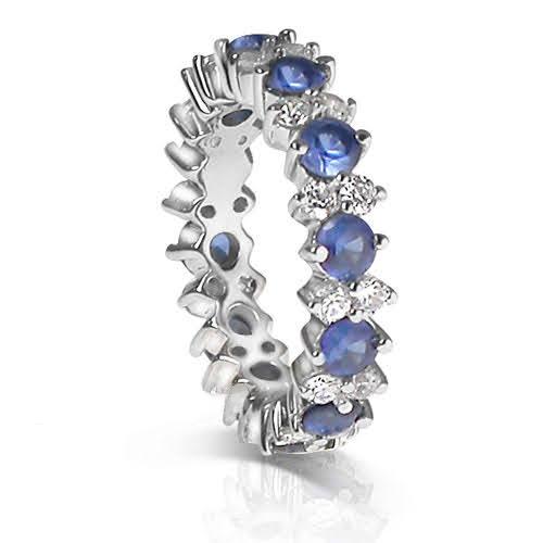 4.00 CT Round Cut Blue Sapphires & Diamonds - Eternity Ring - Primestyle.com