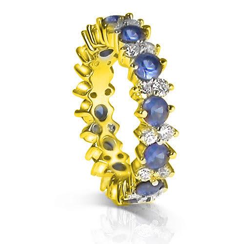 4.00 CT Round Cut Blue Sapphires & Diamonds - Eternity Ring - Primestyle.com