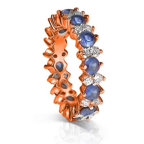 4.00 CT Round Cut Blue Sapphires & Diamonds - Eternity Ring - Primestyle.com