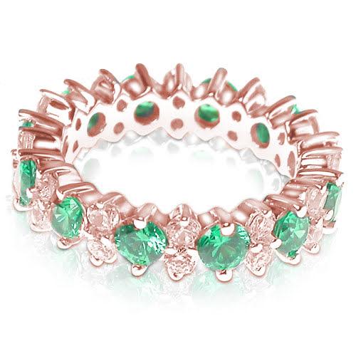 4.00 CT Round Cut Green Emeralds & Diamonds - Eternity Ring - Primestyle.com