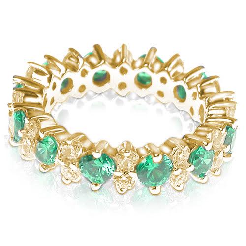 4.00 CT Round Cut Green Emeralds & Diamonds - Eternity Ring - Primestyle.com