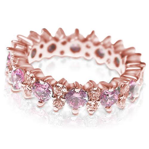4.00 CT Round Cut Pink Sapphires & Diamonds - Eternity Ring - Primestyle.com