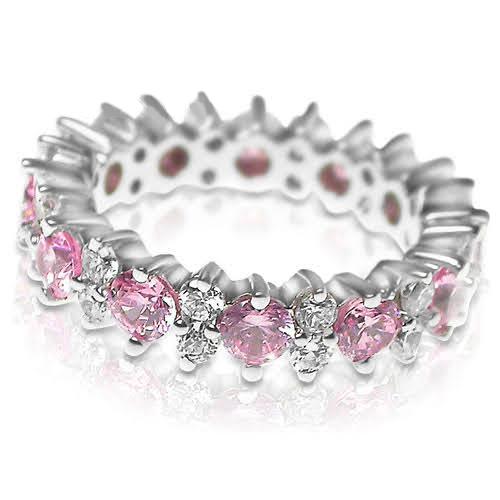 4.00 CT Round Cut Pink Sapphires & Diamonds - Eternity Ring