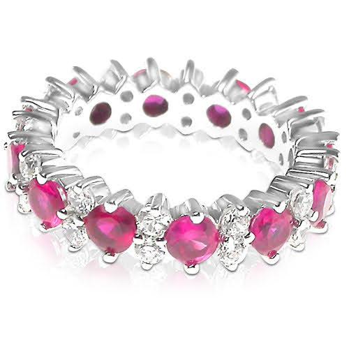 4.00 CT Round Cut Rubies & Diamonds - Eternity Ring - Primestyle.com