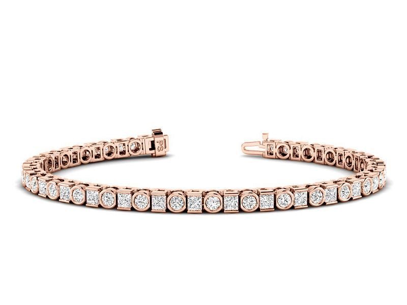 4.05 - 7.50 CT Princess & Round Cut Lab Grown Diamonds - Tennis Bracelet - Primestyle.com