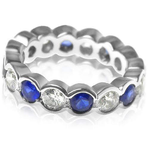 4.10 CT Round Cut Blue Sapphires & Diamonds - Eternity Ring