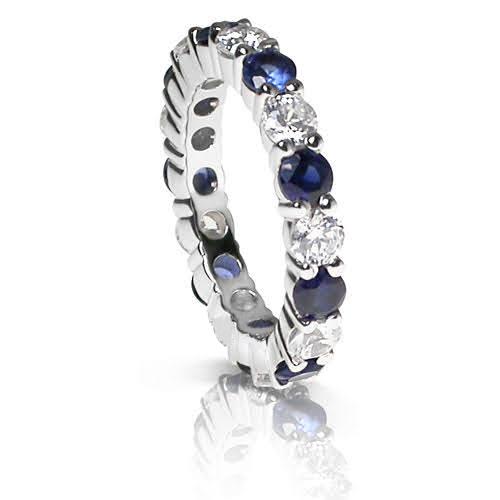 4.10 CT Round Cut Blue Sapphires & Diamonds - Eternity Ring - Primestyle.com