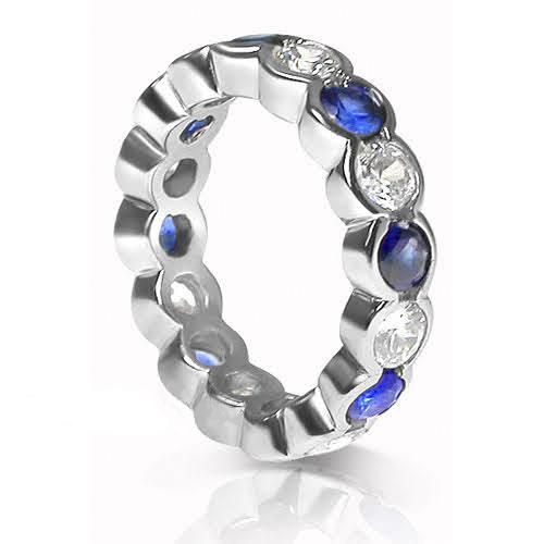 4.10 CT Round Cut Blue Sapphires & Diamonds - Eternity Ring - Primestyle.com