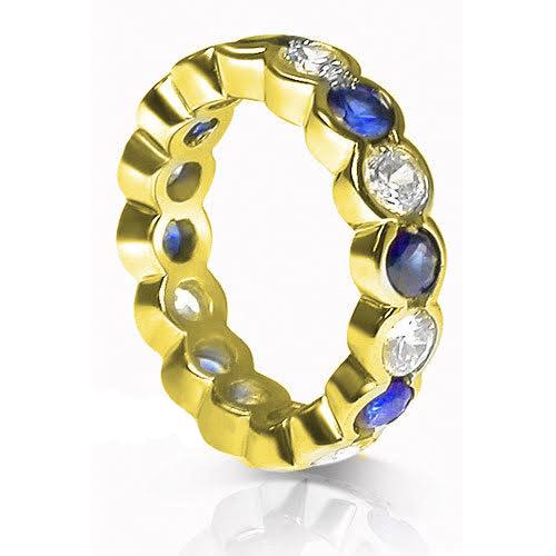 4.10 CT Round Cut Blue Sapphires & Diamonds - Eternity Ring - Primestyle.com