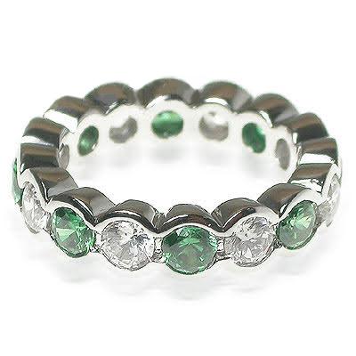 4.10 CT Round Cut Green Emeralds & Diamonds - Eternity Ring - Primestyle.com