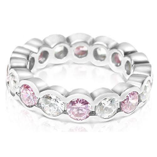 4.10 CT Round Cut Pink Sapphires & Diamonds - Eternity Ring - Primestyle.com