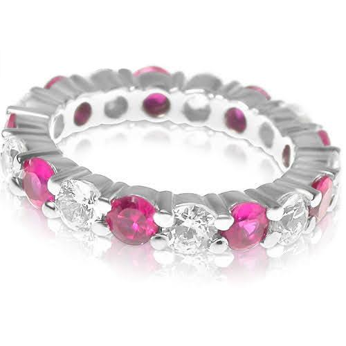 4.10 CT Round Cut Rubies & Diamonds - Eternity Ring - Primestyle.com
